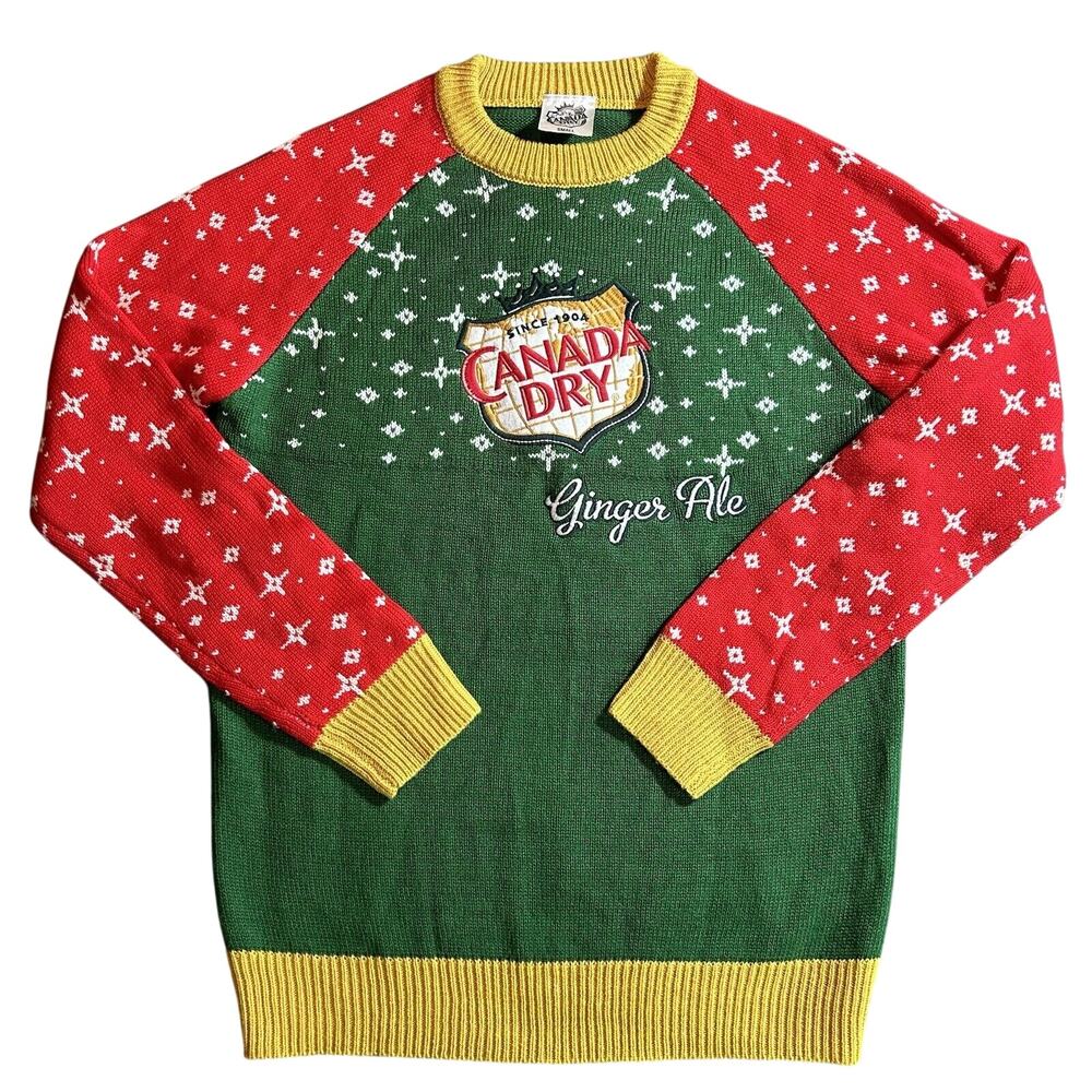 Canada Dry Ginger Ale Embroidered Ugly Sweater Holiday Christmas size Small